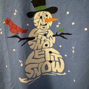 Life Is Good Blue Tee with Snowman and Cardinal